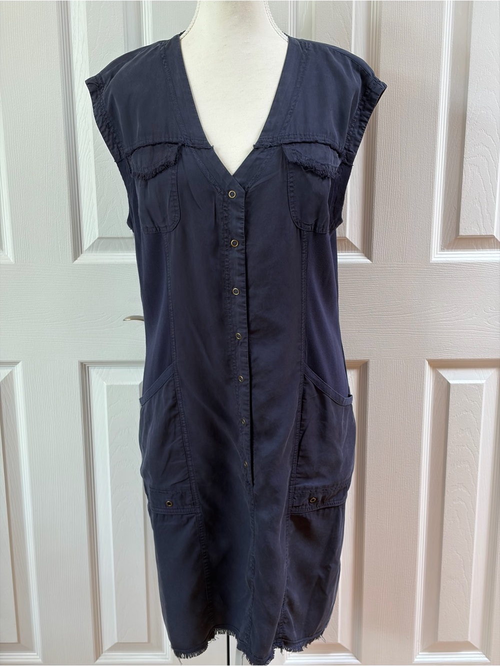 XCVI Navy Sleeveless Dress with Frayed Hem Size L